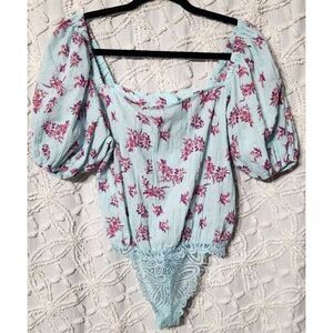Intimately Free People Bodysuit Womens XS Angela Puff Sleeve Cottagecore Prairie